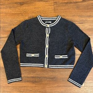 American Eagle Outfitters Gray Cardigan with Cream Stripes